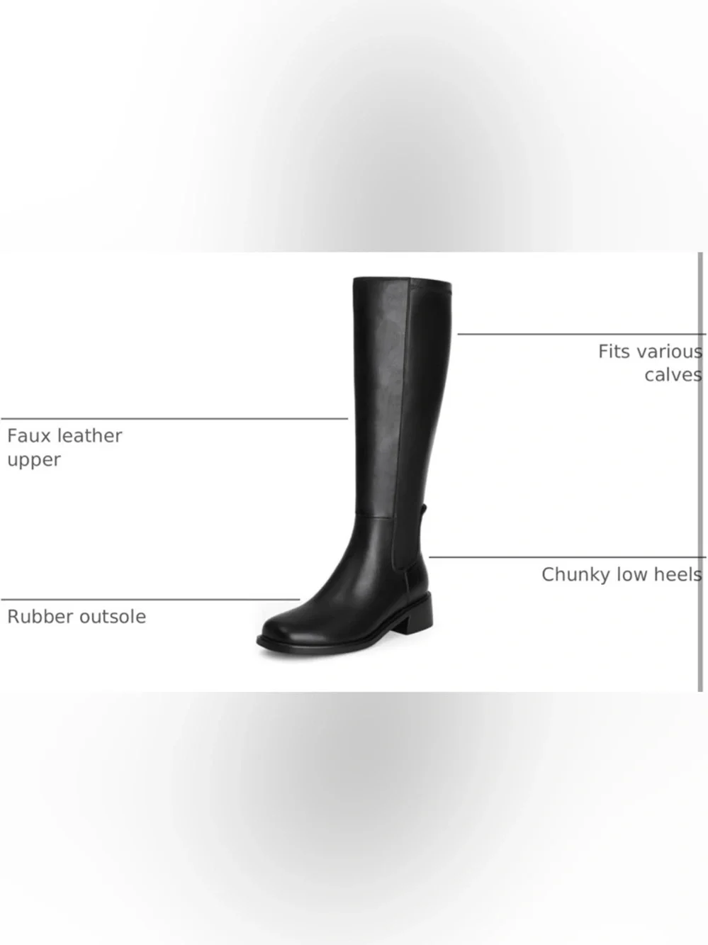 QIY Knee High Faux Leather Elastic Square Toe Side Zipper Fall Long Tall Boots